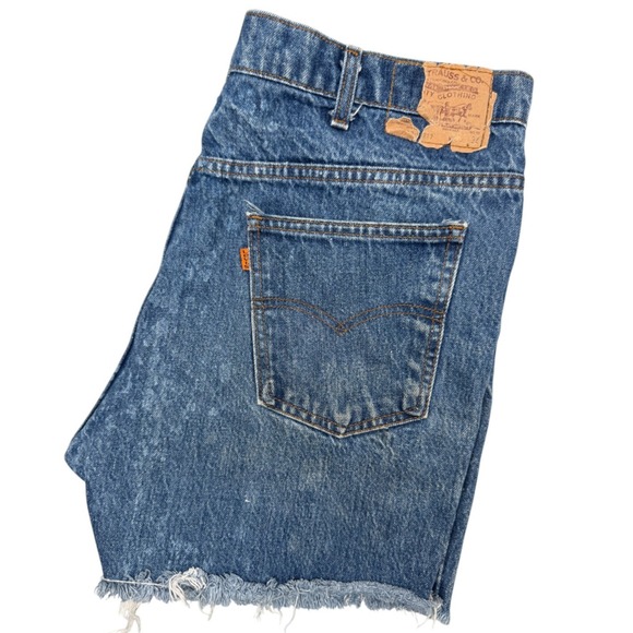 Vtg Levis Orange Tab Denim Shorts Cut Off Distressed Hem Mens‎ 36" (Tag 34") - Picture 1 of 12